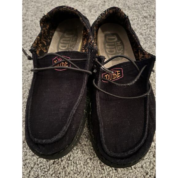 Hey Dude Shoes Wendy Glo Youth Size Y3-L4 Neon Paint‎ Splatter Loafers Black - Picture 4 of 8